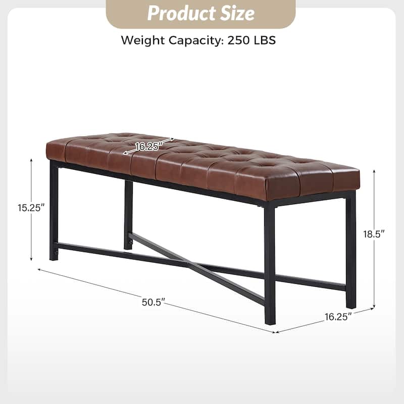 Eberhard Modern 50.5" Genuine Leather Upholstered Bench with Metal Legs by HULALA HOME