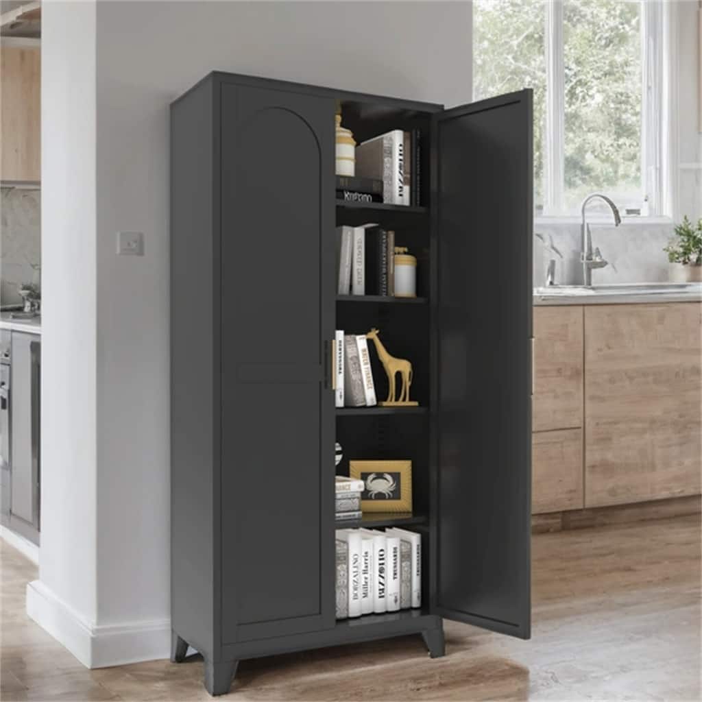 71" Metal Storage Cabinet w/ Doors and Adjustable Shelves for Kitchen