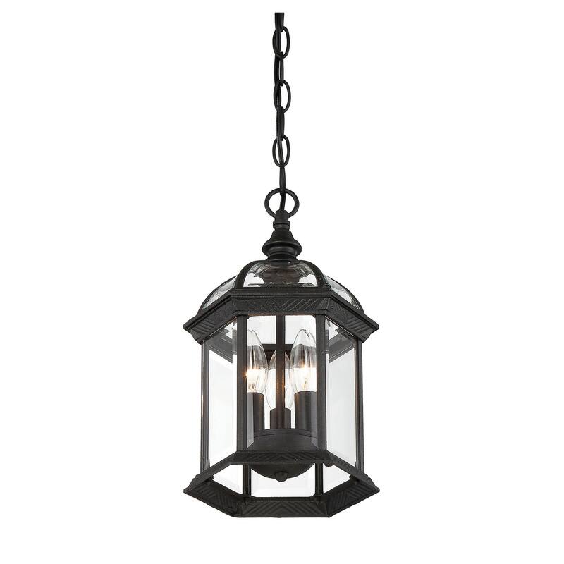 Kensington 3-Light Outdoor Hanging Lantern in Textured Black
