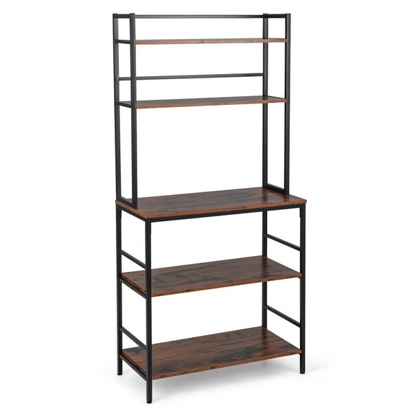 5 Tier Kitchen Bakers Rack with Hutch and Open Shelves 32 W x 16 D x 67 H