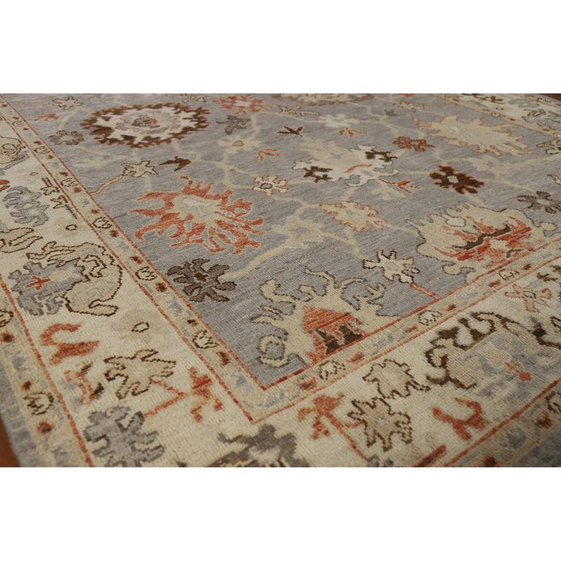 Hand Knotted Oriental 100% Wool Carpet Transitional All-Over Greys & Charcoal Oushak Area Rug - 8' 9'' X 5' 9''