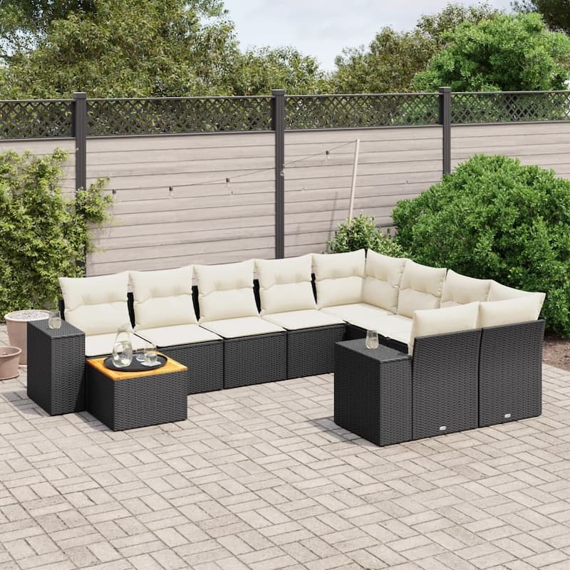 vidaXL Patio Sofa Set with Cushions Outdoor Furniture 10 Piece Poly Rattan - Black and cream - form4 - 122.0 x 92.1 x 33.5 in