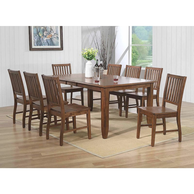 30 in. H, 9 -Piece Brown Rectangle Wood Top with High Slat Back 8 Seating Dining Room Set
