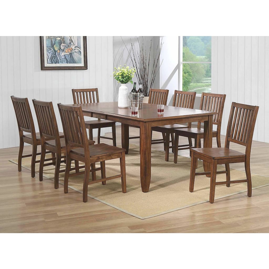 30 in. H, 9 -Piece Brown Rectangle Wood Top with High Slat Back 8 Seating Dining Room Set