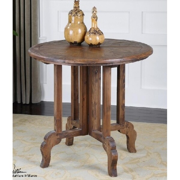 31" Eco-Friendly Lighty Finished Distressed Fir Round Wooden Accent Table - N/A