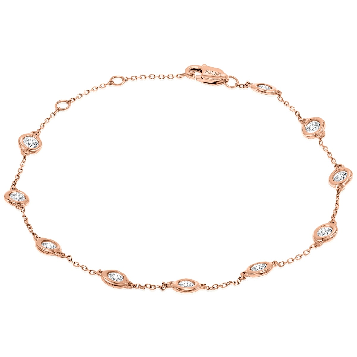 Marquee 1 Carat TW Bezel Set Genuine Diamond Station Bracelet in 14K Rose Gold