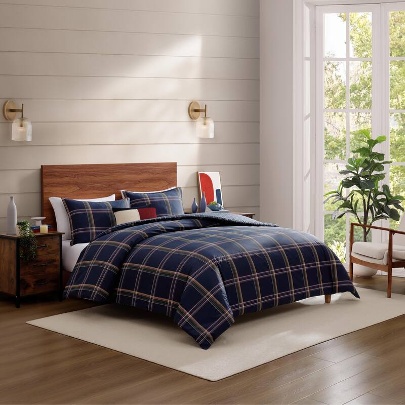 Tommy Hilfiger Beacon Plaid Cotton Reversible Blue Duvet Cover Set