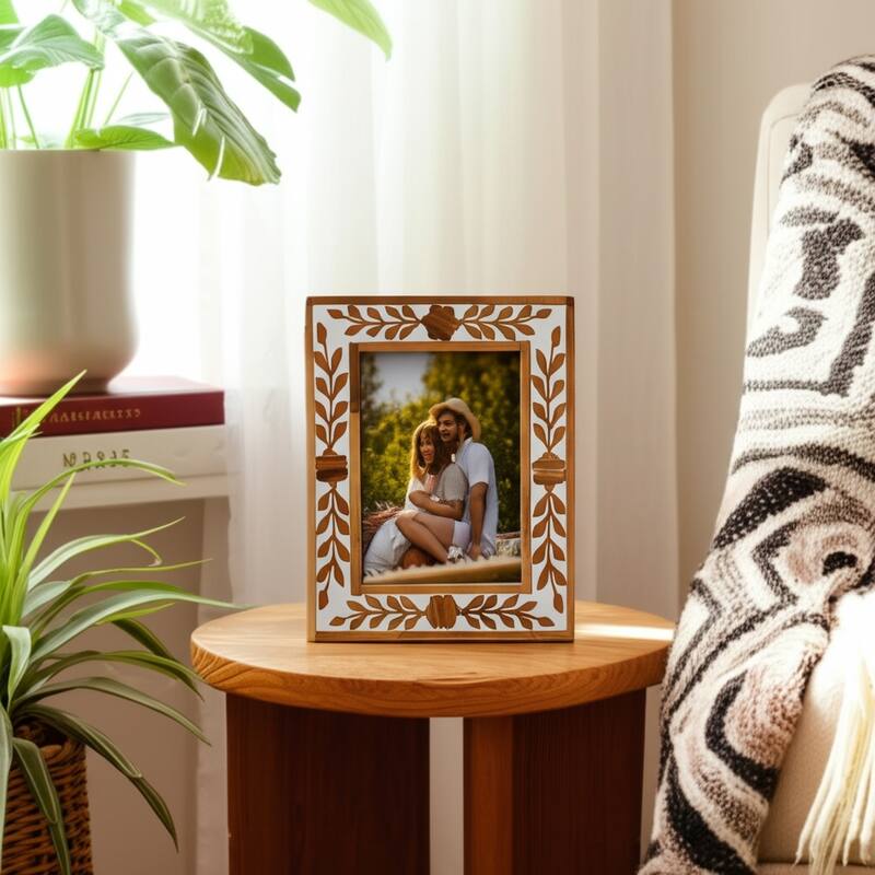 Wood Glass Decorative Photo Frame Handcrafted Boho for Home Display