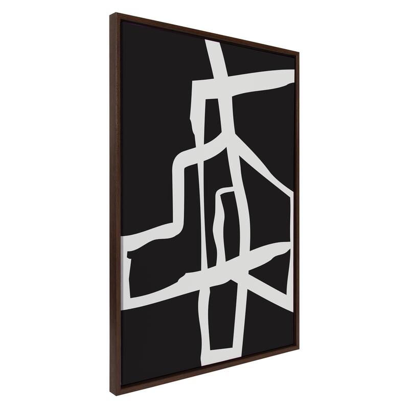 Kate and Laurel Sylvie Bold Sophisticated Abstract White Stroke Framed Canvas by The Creative Bunch Studio