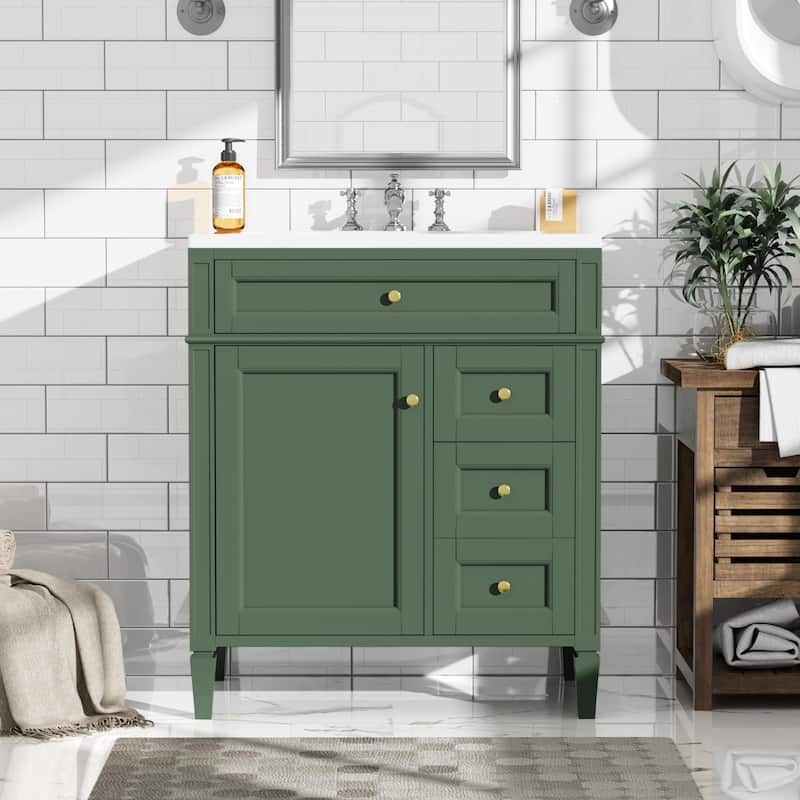 30''Bathroom Vanity With Top Sink, Modern Bathroom Storage Cabinet With 2 Drawers And A Tip-Out Drawer,Single Sink