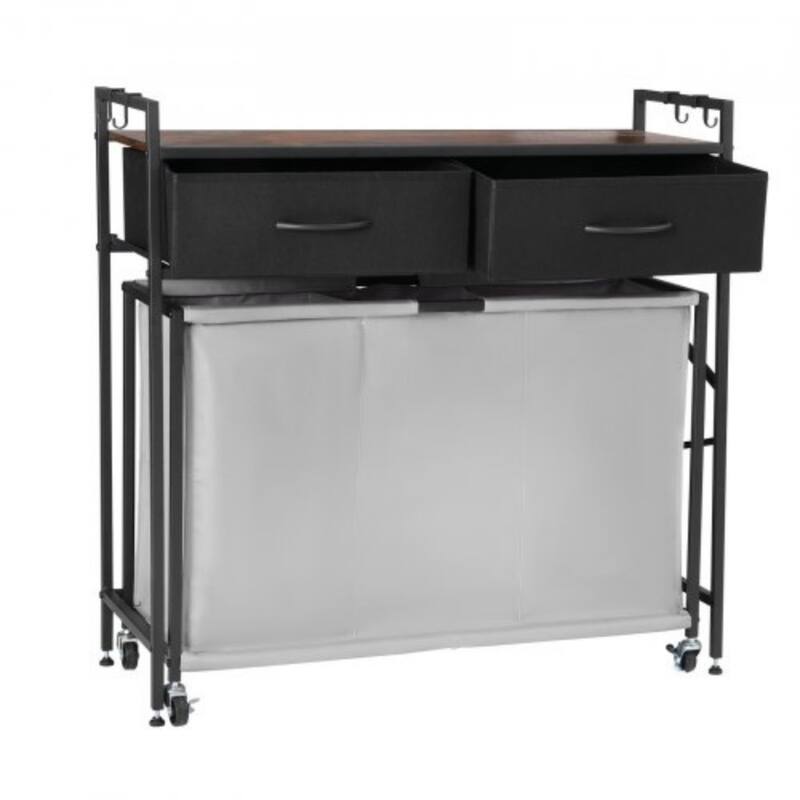 Black Laundry Hamper with 3 Removable Bags, 2 Drawers and Top Shelf for Bathroom or Bedroom - 32.68 x 12.60 x 31.89 in
