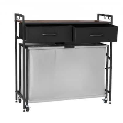 Black Laundry Hamper with 3 Removable Bags, 2 Drawers and Top Shelf for Bathroom or Bedroom - 32.68 x 12.60 x 31.89 in