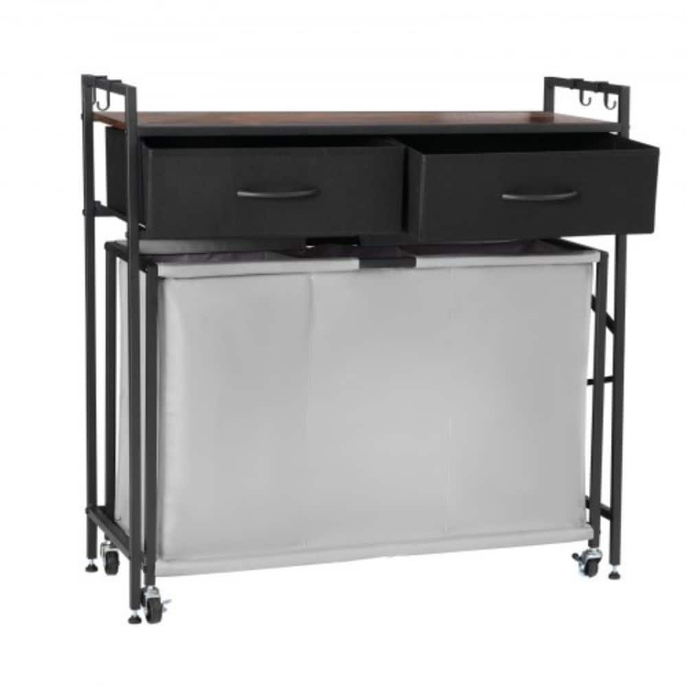 Black Laundry Hamper with 3 Removable Bags, 2 Drawers and Top Shelf for Bathroom or Bedroom - 32.68 x 12.60 x 31.89 in