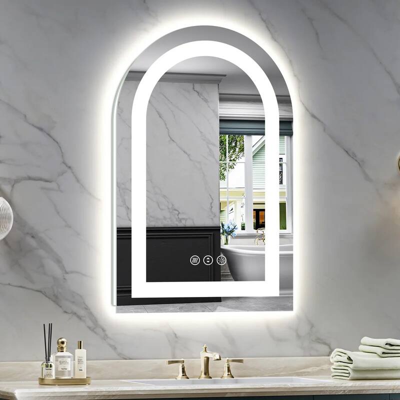 Full Size Arch Front & Back LED Lighted Anti-fog Tempered Glass Wall Bathroom Vanity Mirror, ETL Certified, 3-Year Warranty - 30"x20"