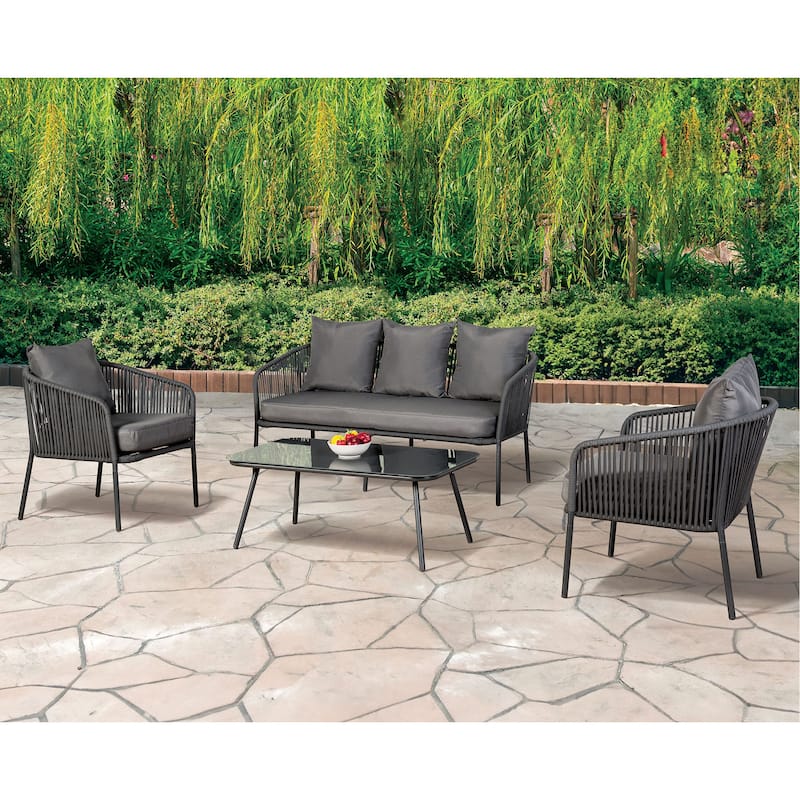 Furniture of America Brig 4-Piece Patio Metal Dark Grey Conversation Set with Coffee Table - Dark Grey