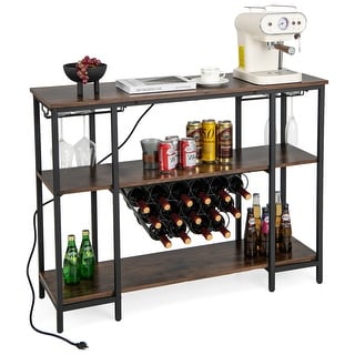 Costway Wine Cabinet Bar Table Rack Table for Drinks Glasses with - See ...