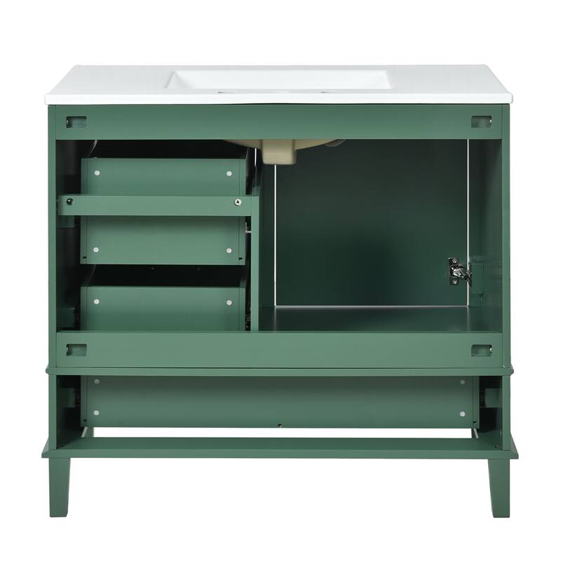 Elegant 36-Inch Bathroom Vanity with Undermount Ceramic Sink, Soft Close Storage Drawers, Silver Handles - Contemporary Look
