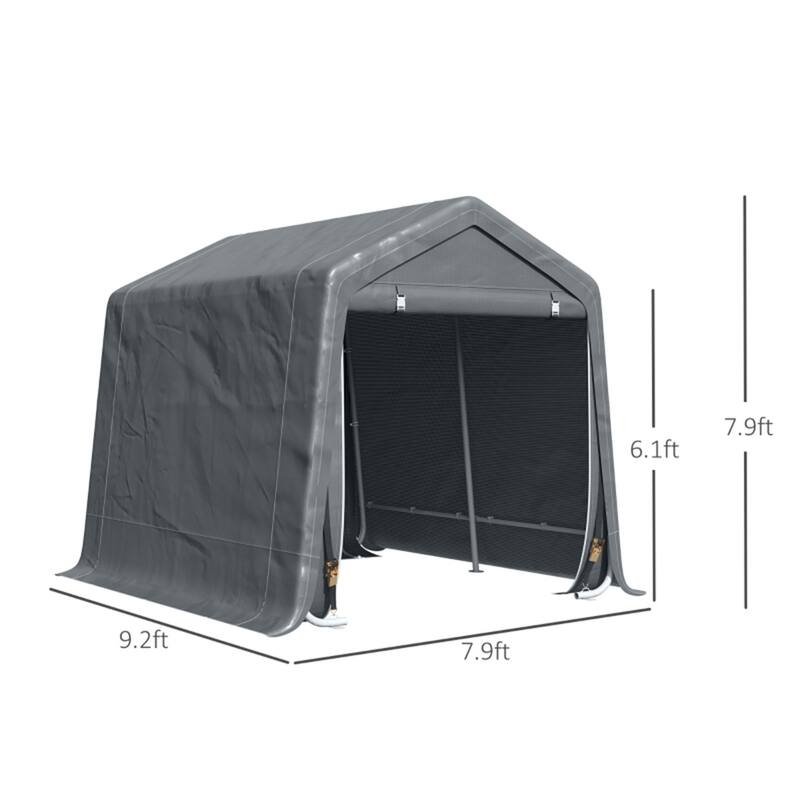 Dark Grey Outdoor Canopy Storage Shed Tent with Ground Stakes and Sturdy Metal Frame - 110.25"L x 94.5"W x 94.5"H