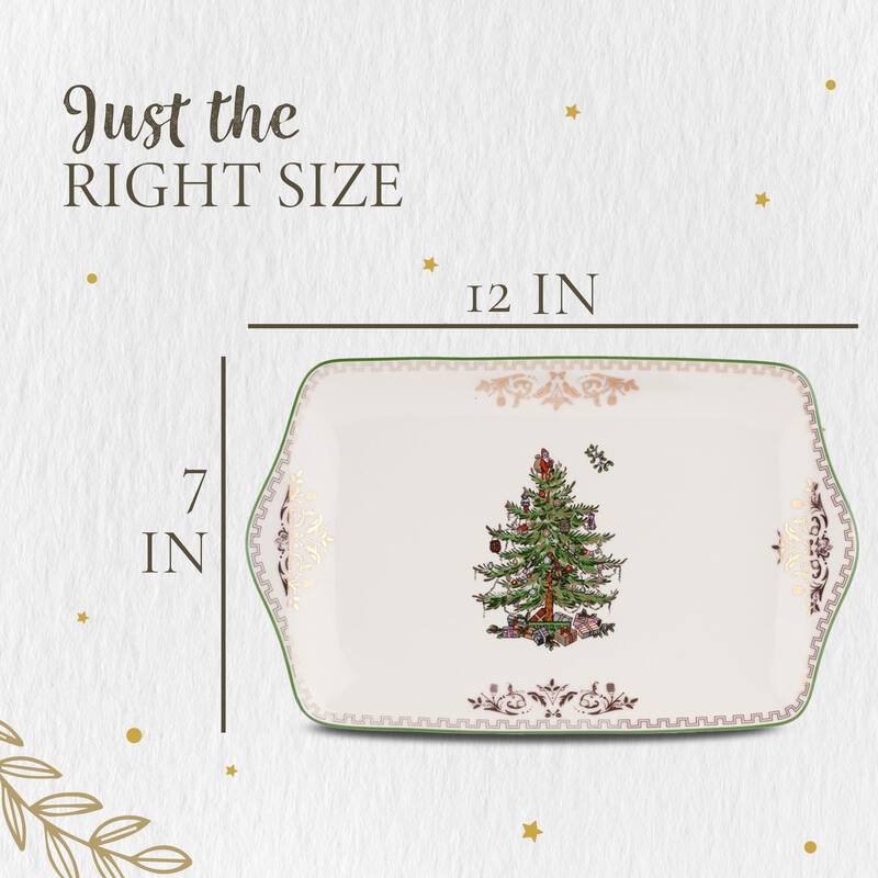 Spode Christmas Tree Gold Dessert Tray - 12" L x 7" W