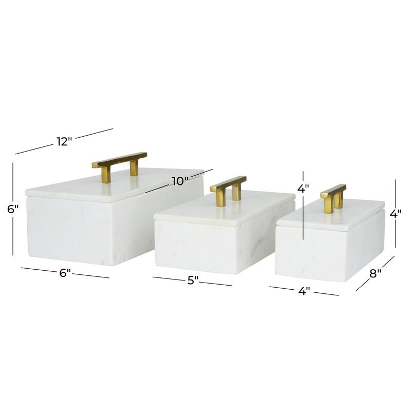 Black, Green or White Marble Box with Gold Handle (Set of 3) - S/3 12", 10", 8"W