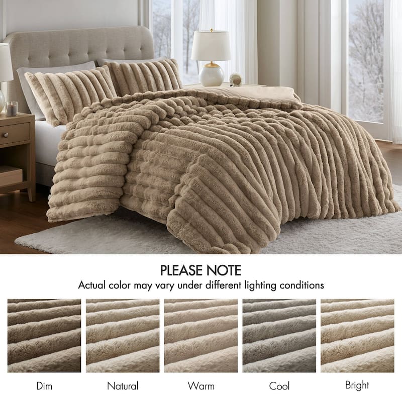 Madison Park Jasmine Ultrasoft Faux Fur Ribbed Comforter Set