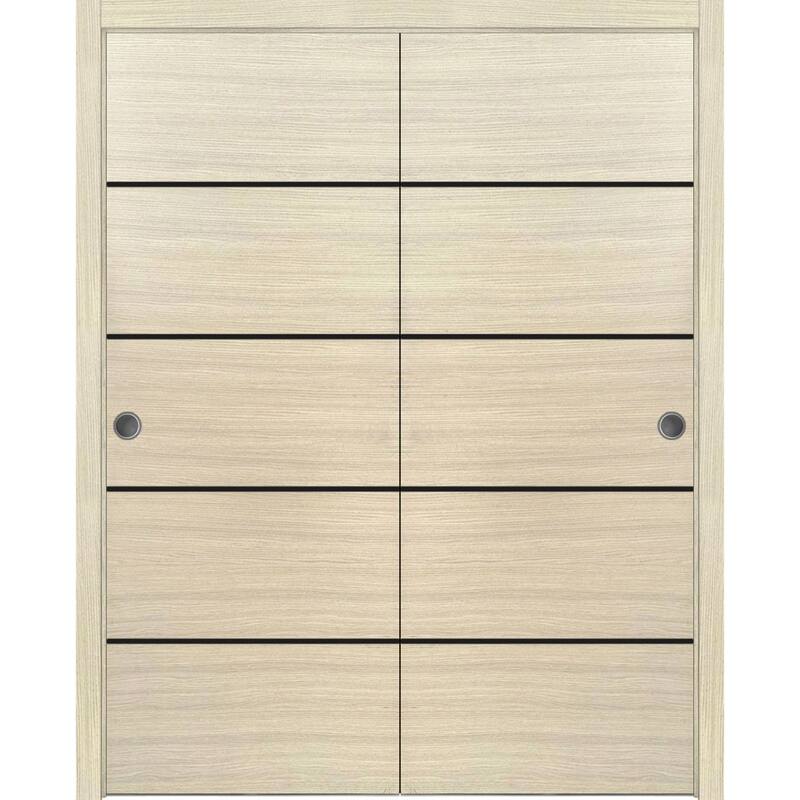 Bypass Doors 36 x 80 Planum 0015 Natural Veneer with Sturdy Rails - 60" x 80" ( 2* 30x80)