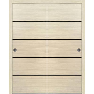 Bypass Doors 36 x 80 Planum 0015 Natural Veneer with Sturdy Rails