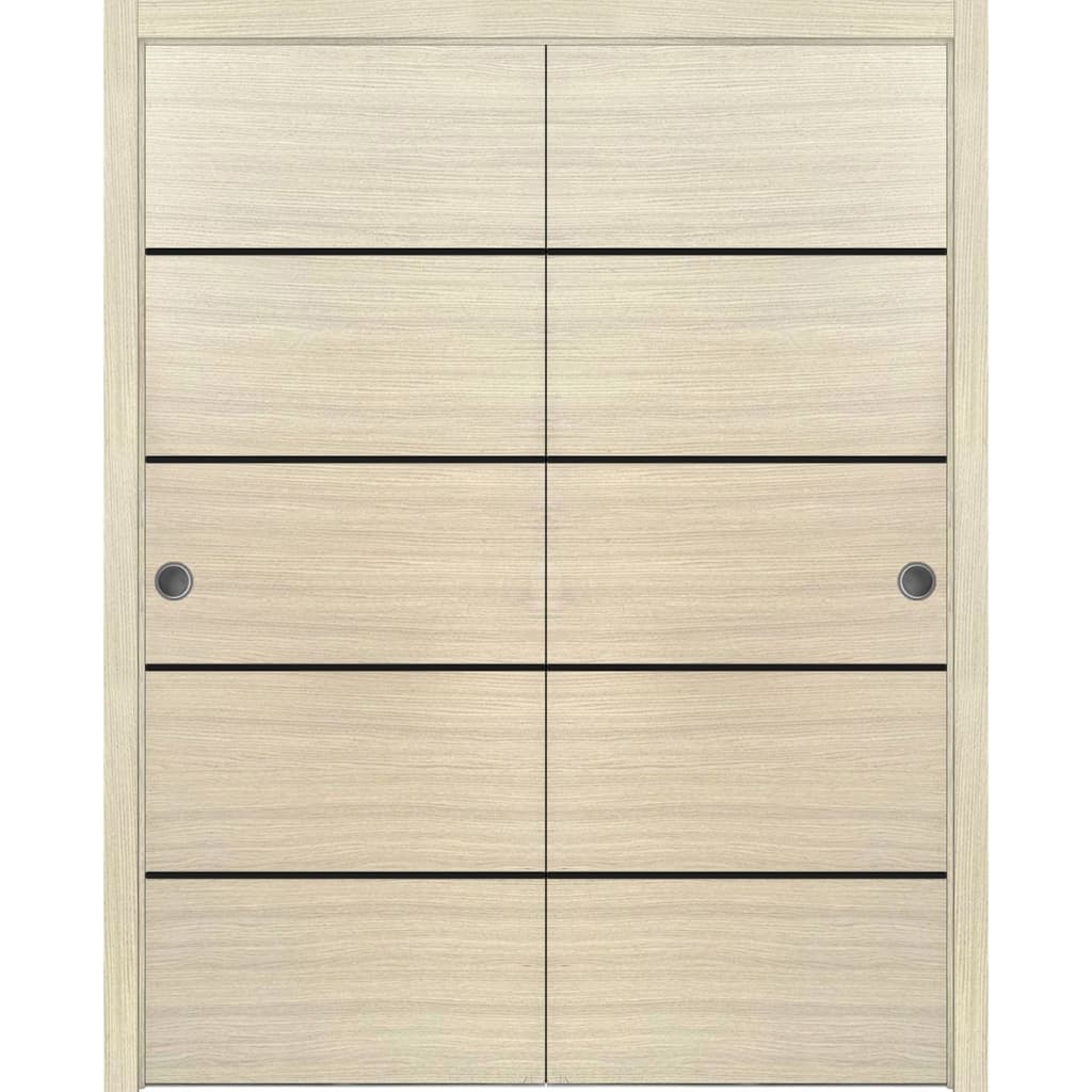 Bypass Doors 36 x 80 Planum 0015 Natural Veneer with Sturdy Rails