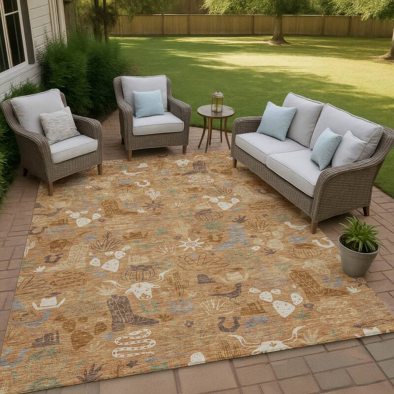 Machine Washable Indoor/ Outdoor Modern Ranch Chantille Rug - Copper - 2'6" x 3'10"