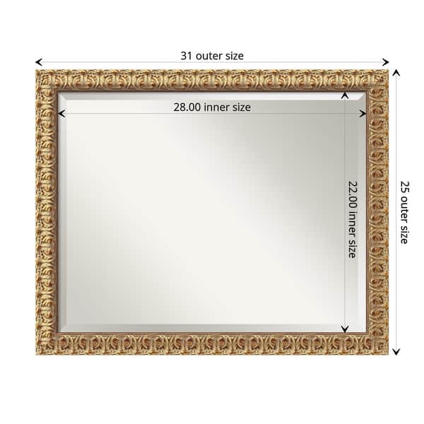 Beveled Wood Wall Mirror - Florentine Gold Frame - Outer Size: 31 x 25 in