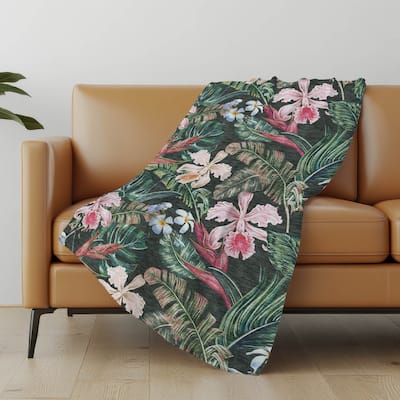 Premium Machine Washable ASB201 Palm Jungle Sherpa Throw Blanket