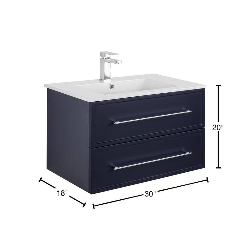 Milano Collection 30" Wall Mount Modern Shaker Bathroom Vanity with Sink and Drawers