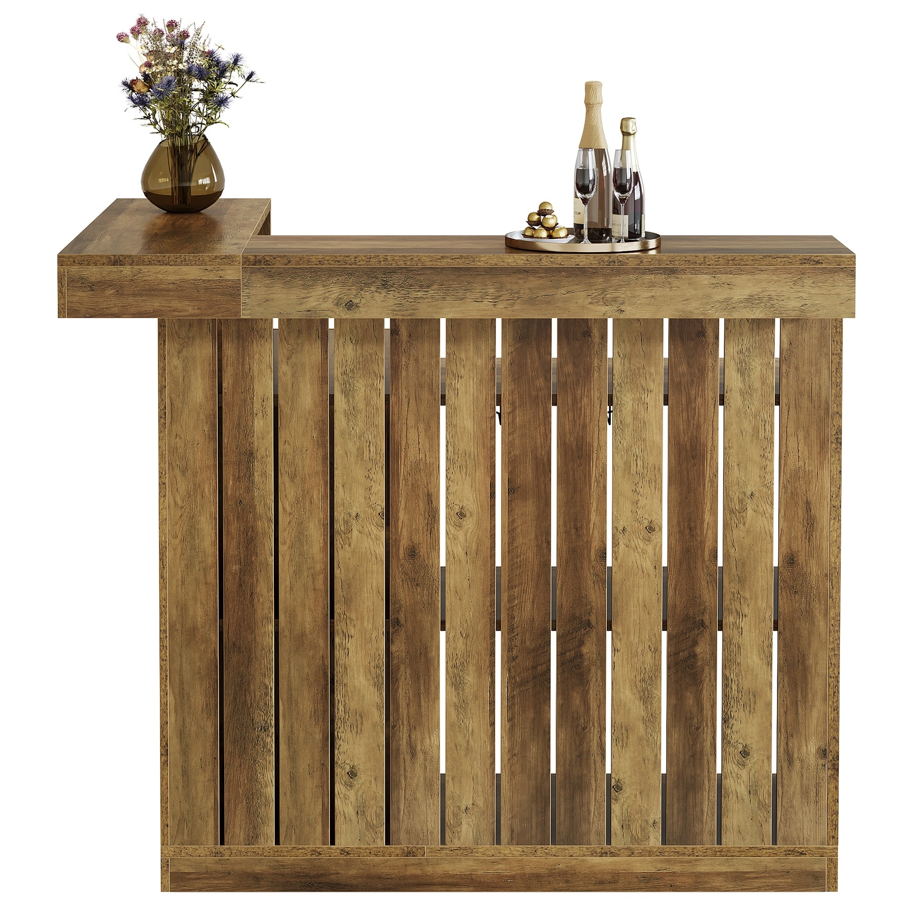 Industrial L-Shaped Corner Home Bar Cabinet with Wine Glass Racks