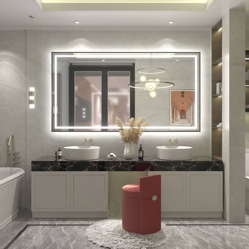 Black Metal Framed LED Front Light and Backlit Anti-Fog Wall Bathroom/ Vanity Mirror