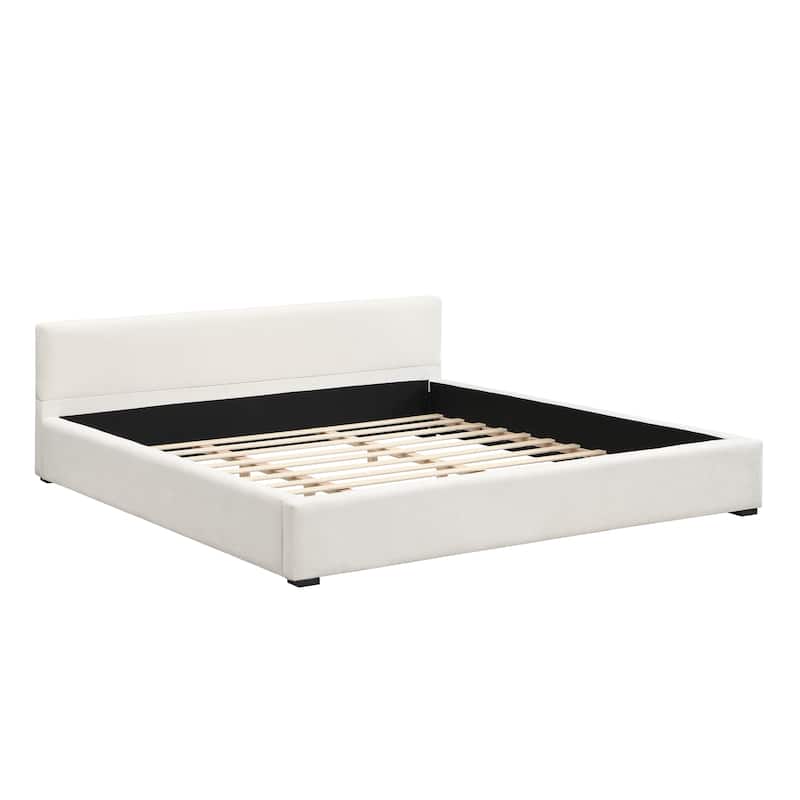 Christopher Knight Home-Zenobia Wide-Edge Polyester Upholstered Bed with Headboard