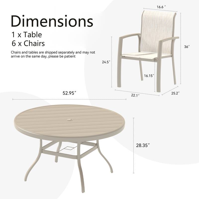 7 Pieces Patio Dining Set, Patio Furniture Set of 6 Patio Stackable Dining Chairs and 52.95" Outdoor Metal Round Table