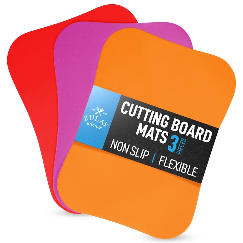 Zulay Kitchen Extra Thick Flexible Cutting Board Mats for Kitchen - Curved Edge (Grape, Red, Apricot)