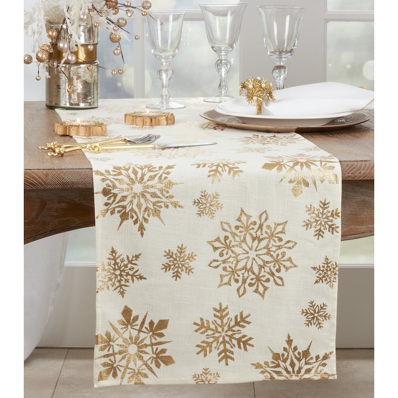 Table Runner With Foil Print Snowflake Design