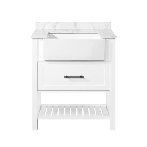 Ove Decors Amery 30 in. Open Shelf Vanity in Pure White and Hardware