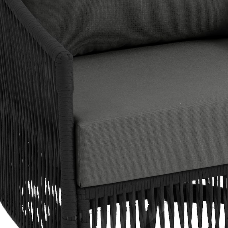 3 Piece Patio Woven Rope Swivel Chair Seating Group with Cushions