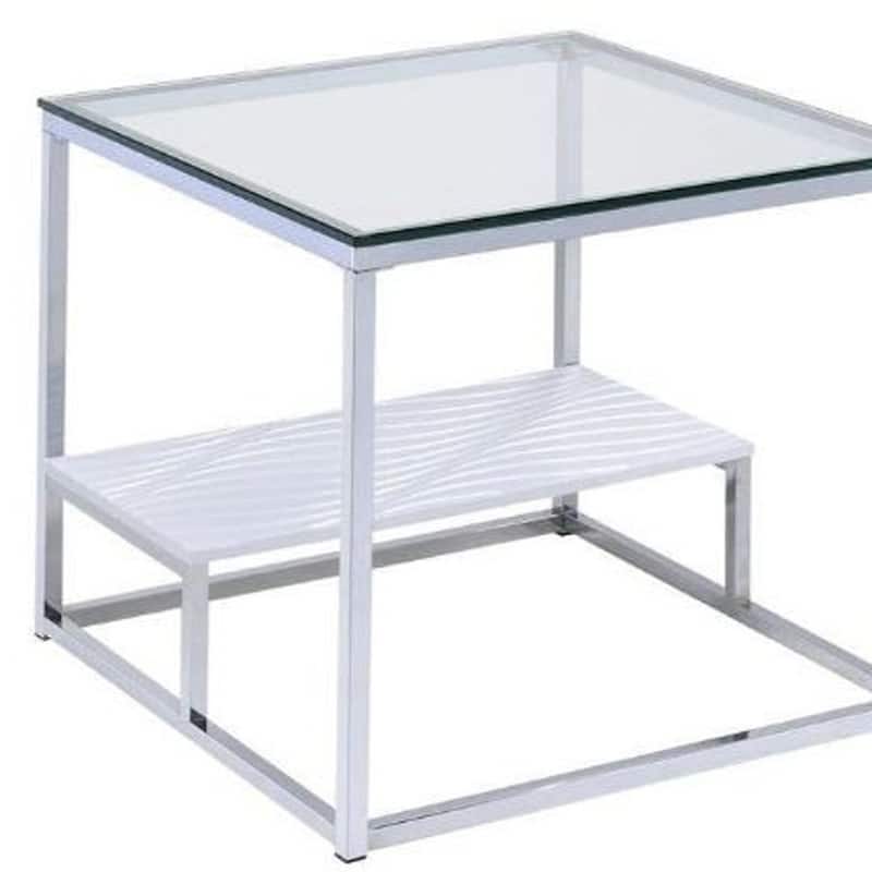 HomeRoots 22" Chrome And Clear Glass Square End Table With Shelf - 24" x 24" x 22"H