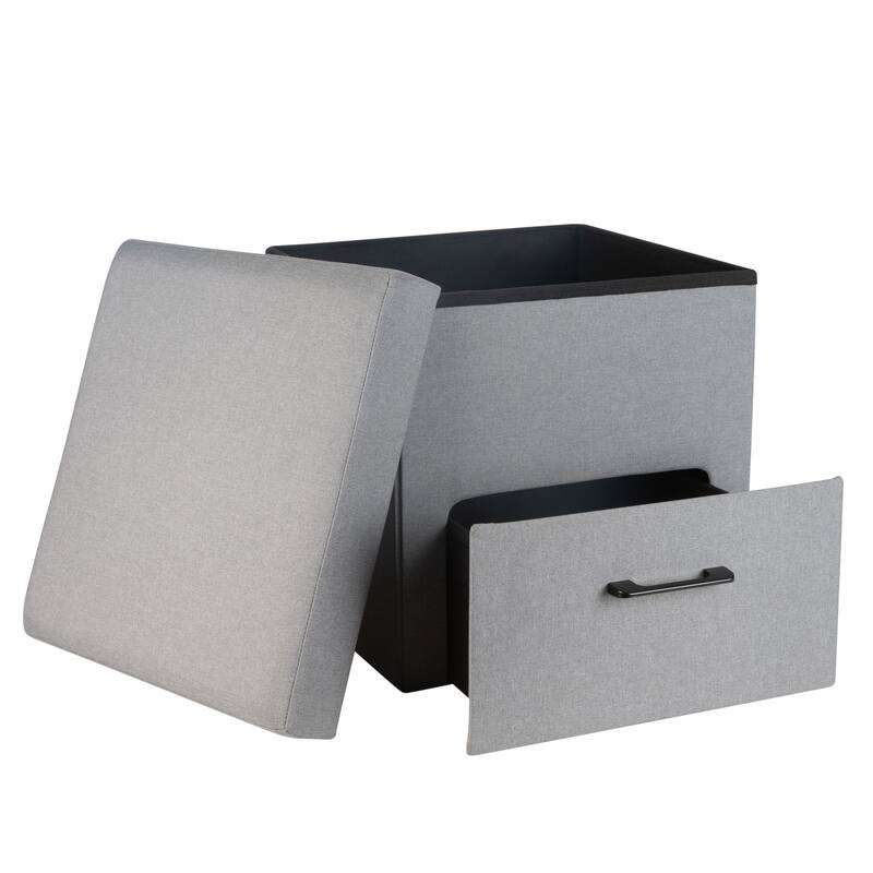 Simplify Collapsible Storage Ottoman with Drawer in Grey
