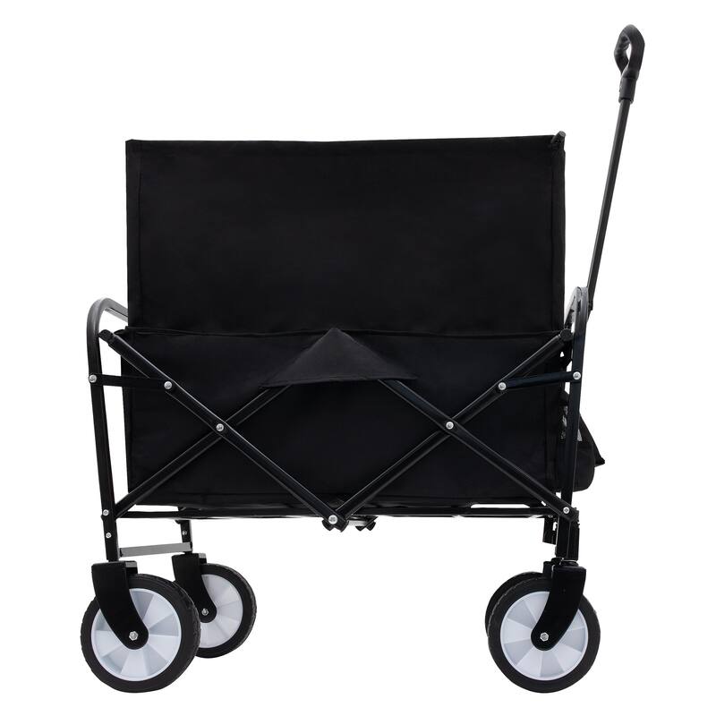 Extended Collapsible Utility Wagon - 225lb Capacity Heavy-Duty Folding Cart, Black