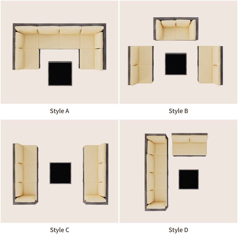 7-Pieces Outdoor PE Garden Furniture Wicker Rattan Patio Furniture Wicker Sectional Conversion Set