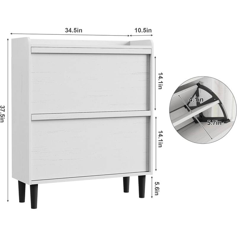 Narrow Shoe Cabinet Organizer with 2 Flip Drawers for Entryway, Hallway, Living Room