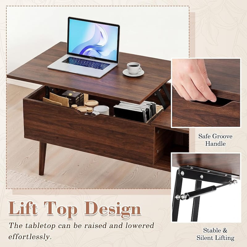 Coffee Table, Wood Lift Top Coffee Table with Storage Shelf, Lift Tabletop Dining Table for Home Living Room, Office