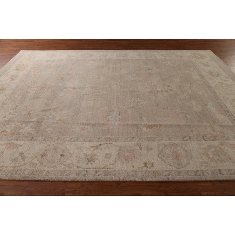 Floral Vegetable Dye Oushak Turkish Area Rug Handmade Wool Carpet - 8'8"x 11'9"