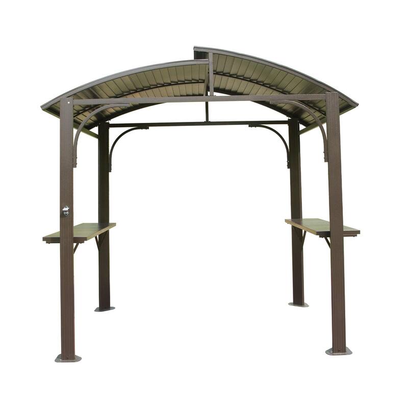 8x5FT Arc Roof Grill Canopy with Double Galvanized Steel Roof and Side Shelves for Outdoor BBQ