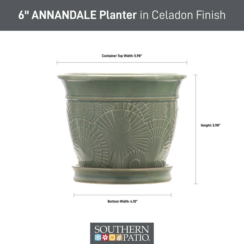 Southern Patio Annandale Celadon Ceramic 6-inch Planter with Built-in Saucer