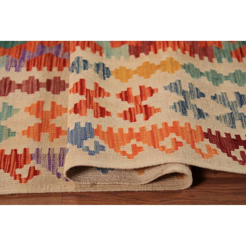 Reversible Kilim Oriental Area Rug Hand-Woven Wool Carpet - 8'1" x 10'4"